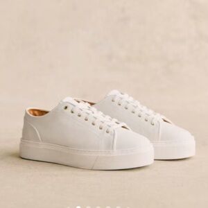 Sezane Jack White Leather Trainers, Size 7, Excellent Condition!